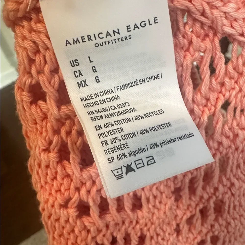 American Eagle Open Knit Pink V-neck Sweater L